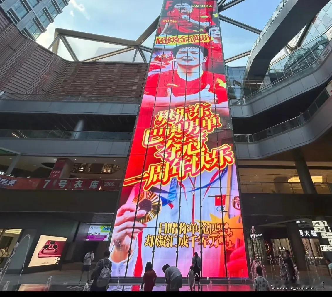 樊振东巴黎奥运会男单夺冠一周年，星姐们给的排面，让人羡慕了！
超大的长幅在商场拉