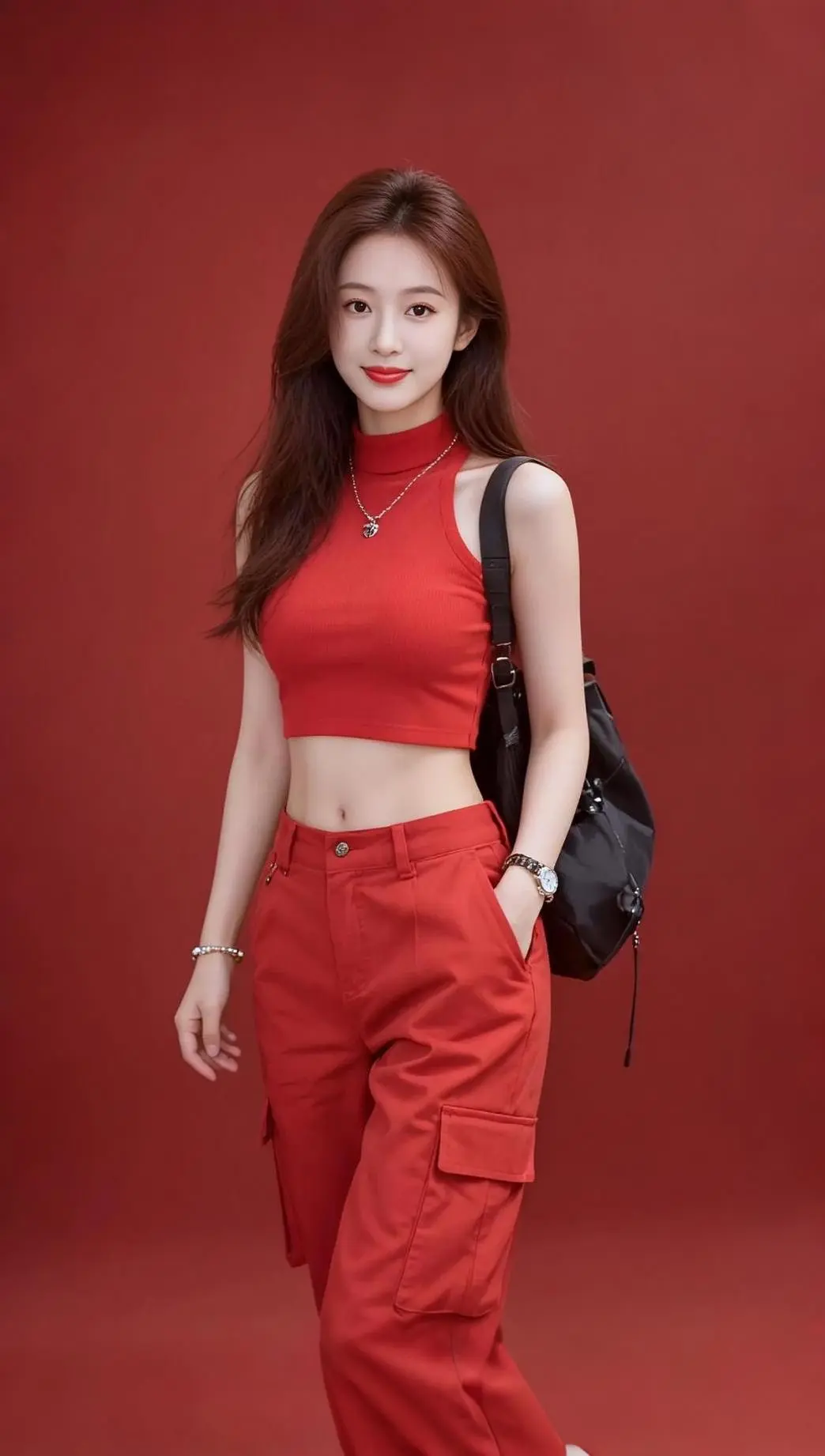 AI露肩红系写真 ai创作