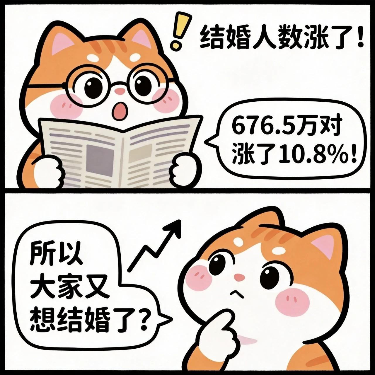 这一届年轻人终于想结婚了，去年全国结婚登记数量 676.5 万对，同比上涨 10