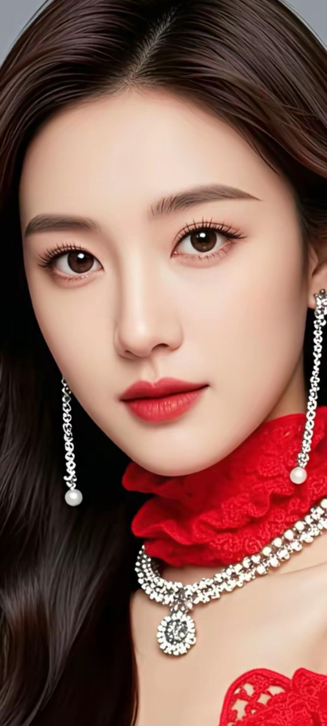 红衣美人，优雅动人，闪耀珠宝，尽显奢华魅力！