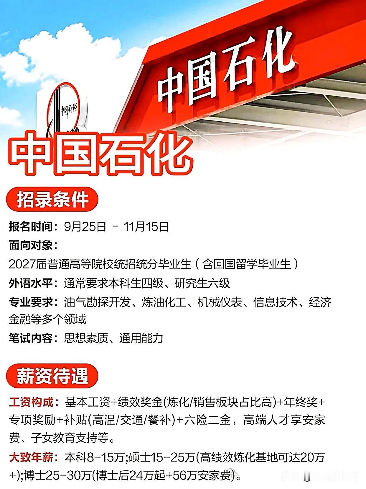 同学们，中国石化这份校招机会确实值得认真看待。眼下秋招窗口不等人，报名集中在9月