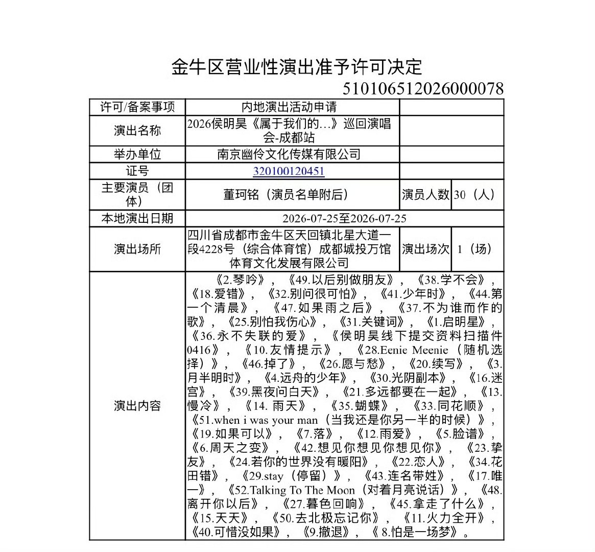 侯明昊南京演唱会歌单侯明昊演唱会歌单侯明昊南京演唱会歌单来了 