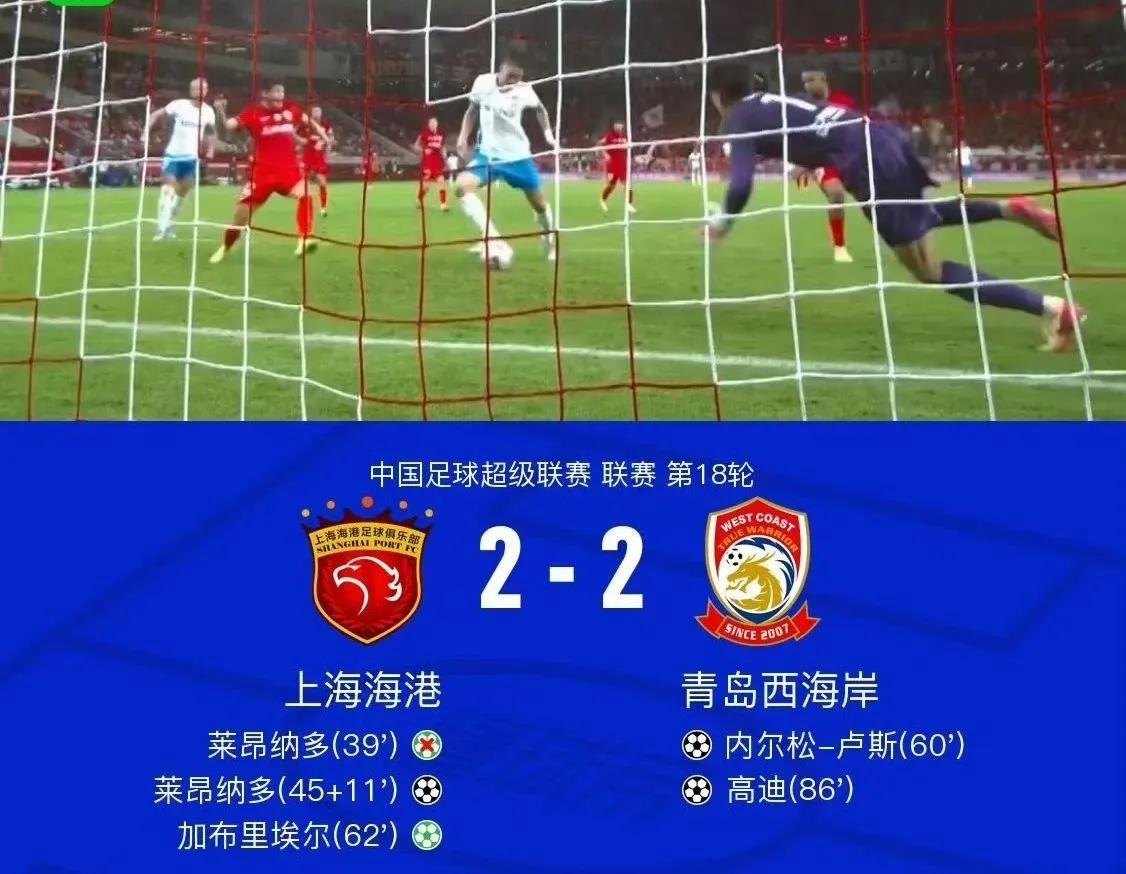 不争议，无码头！
依靠主裁判送的两个点球，上海海港主场2：2逼平一周双赛的西海岸