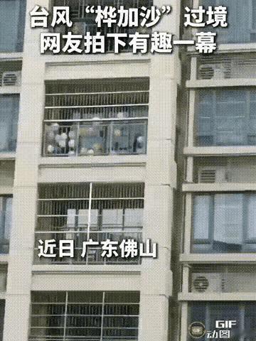 人怎么可以这么聪明！”广东佛山，超强台风桦加沙来临，男子却在阳台上打了10多个气