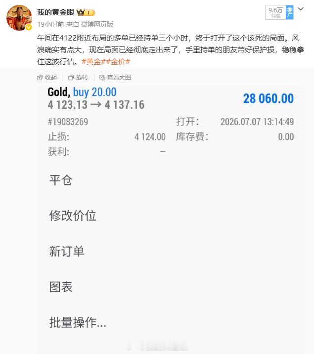 总结：7月7日微博共做五单，三胜两负。总盈：320点。 4132多单4137离场