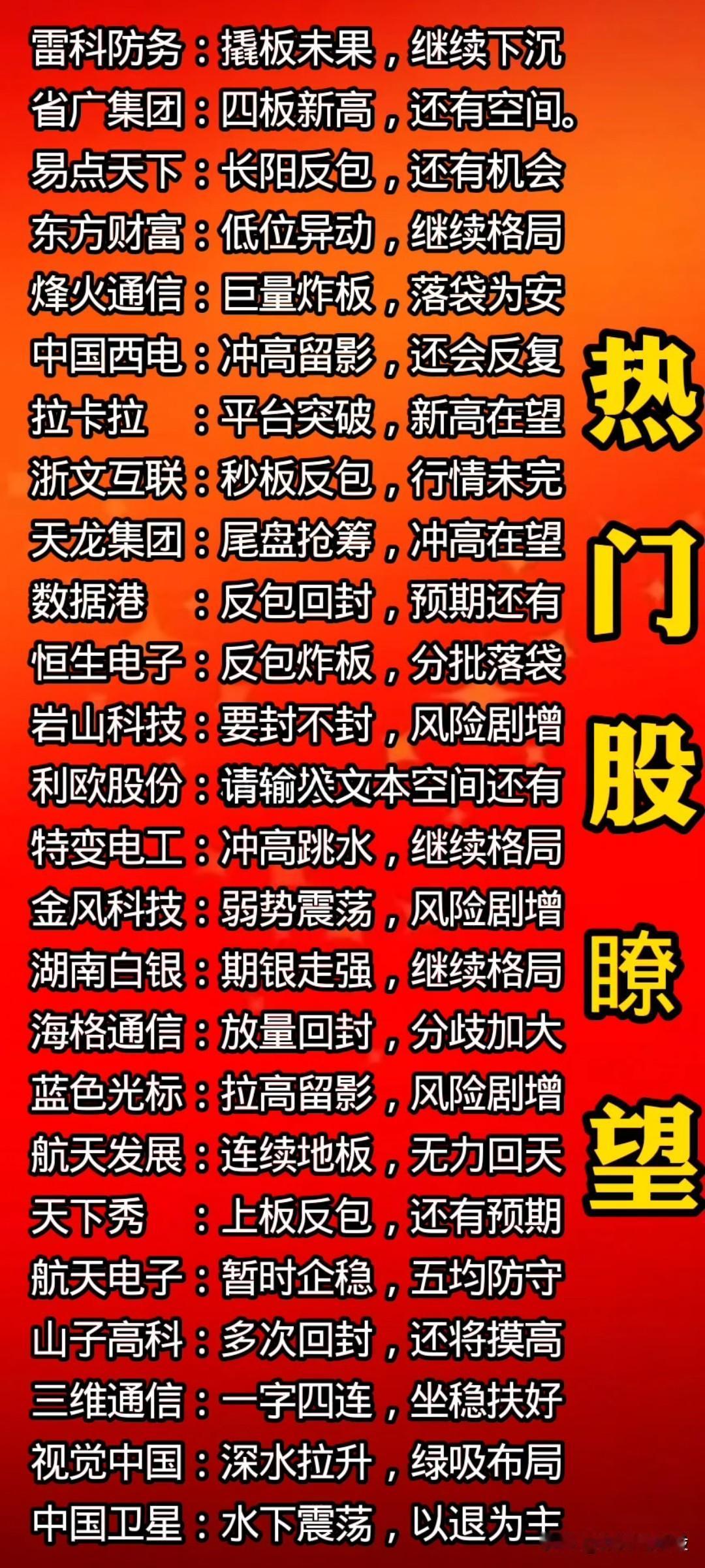 近期“热门人气龙头”瞭望+欣赏。
很多标的，机会来了，挡都挡不住。
      