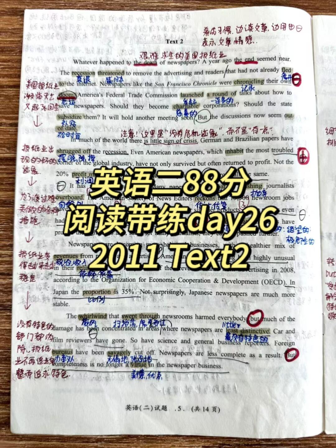 英语二88分丨阅读理解带练2011Text2❗❗
