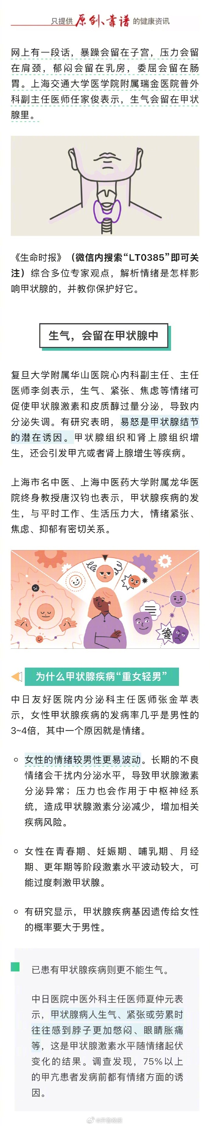 #日常实用大全#【#每生一次气都会留在甲状腺里#】研究表明，易怒是甲状腺结节的潜