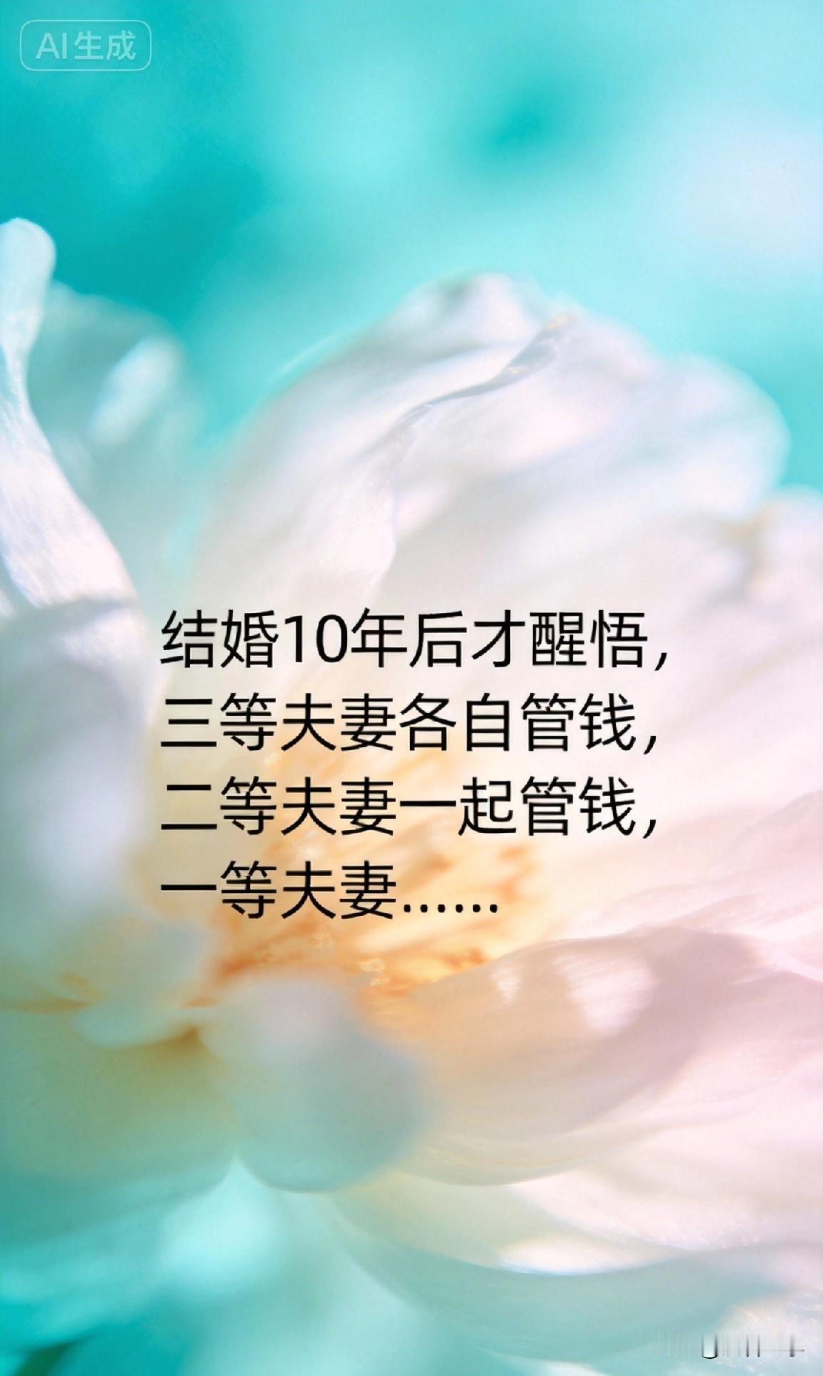 结婚10年后才醒悟，三等夫妻各自管钱，二等夫妻一起管钱，一等夫妻……

都说“钱