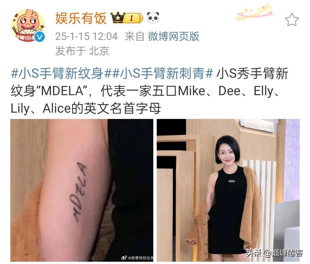 看了小S的这新闻，先来一条小S手臂上有新纹身。这是一波炒作，让大家扯一扯，有流量