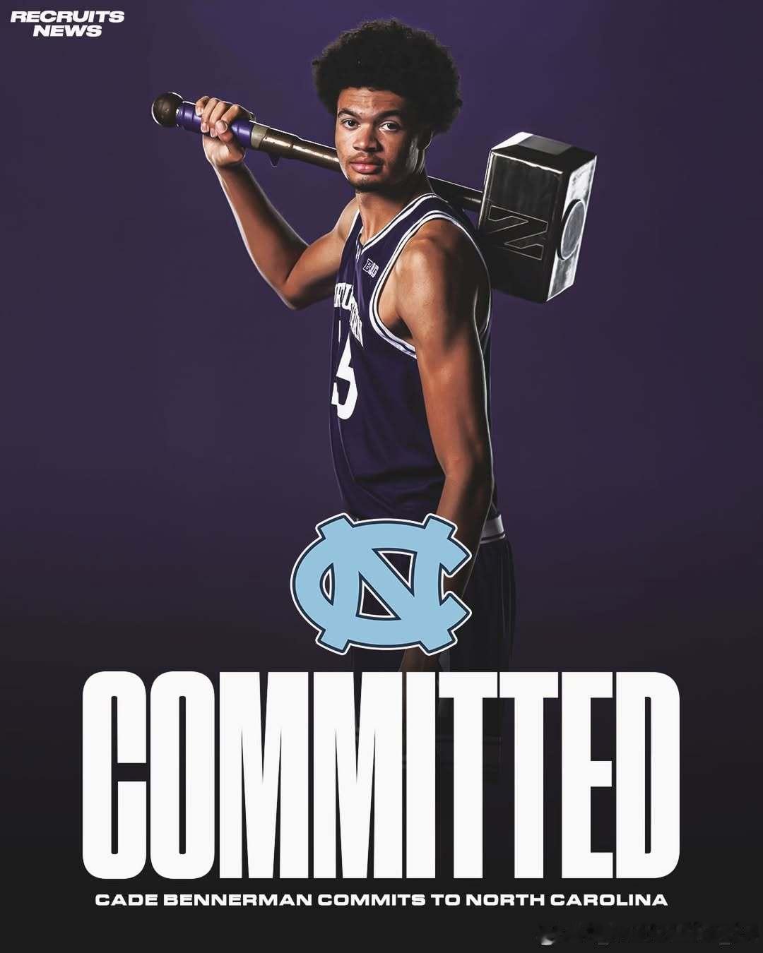 西北大学内线凯德·本纳曼(Cade Bennerman)转学加盟北卡罗来纳大学这