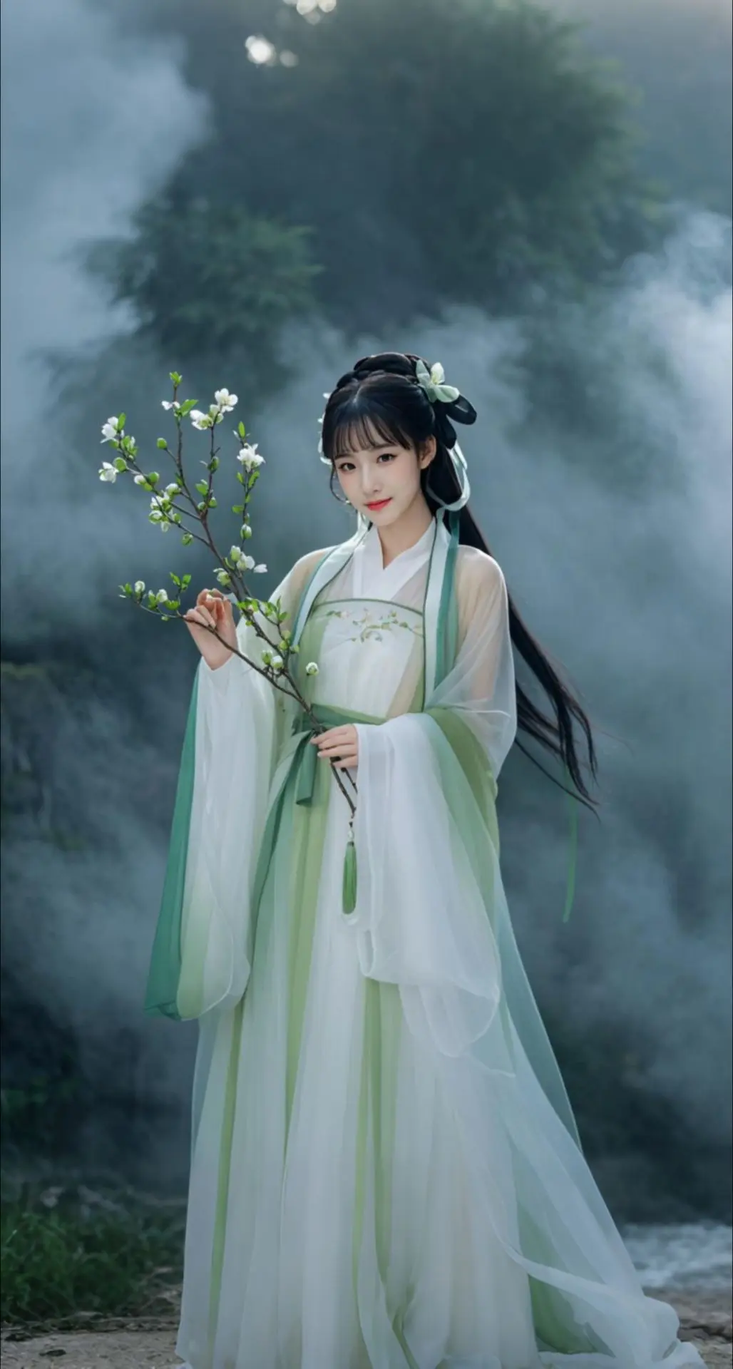 AI扩图 AI雾境梅影女