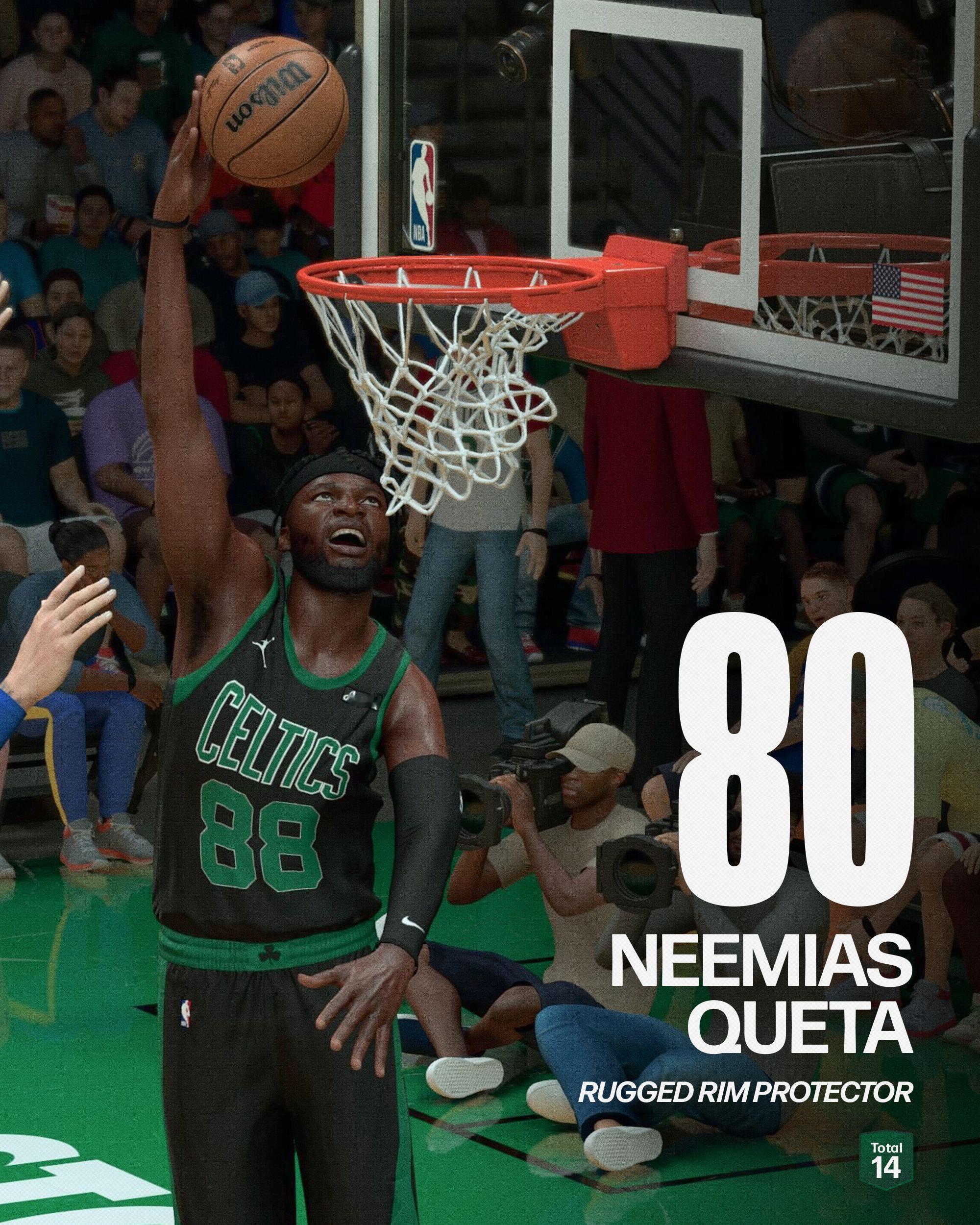 凯尔特人队官方更新动态，分享了一组队内球员在篮球游戏NBA 2K27中的能力值展
