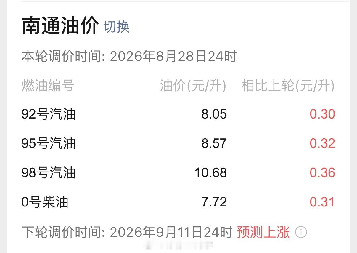 油价油价又要上调了，快接近9开头了，新能源车能取代燃油车是有原因吧下次谁再问电车