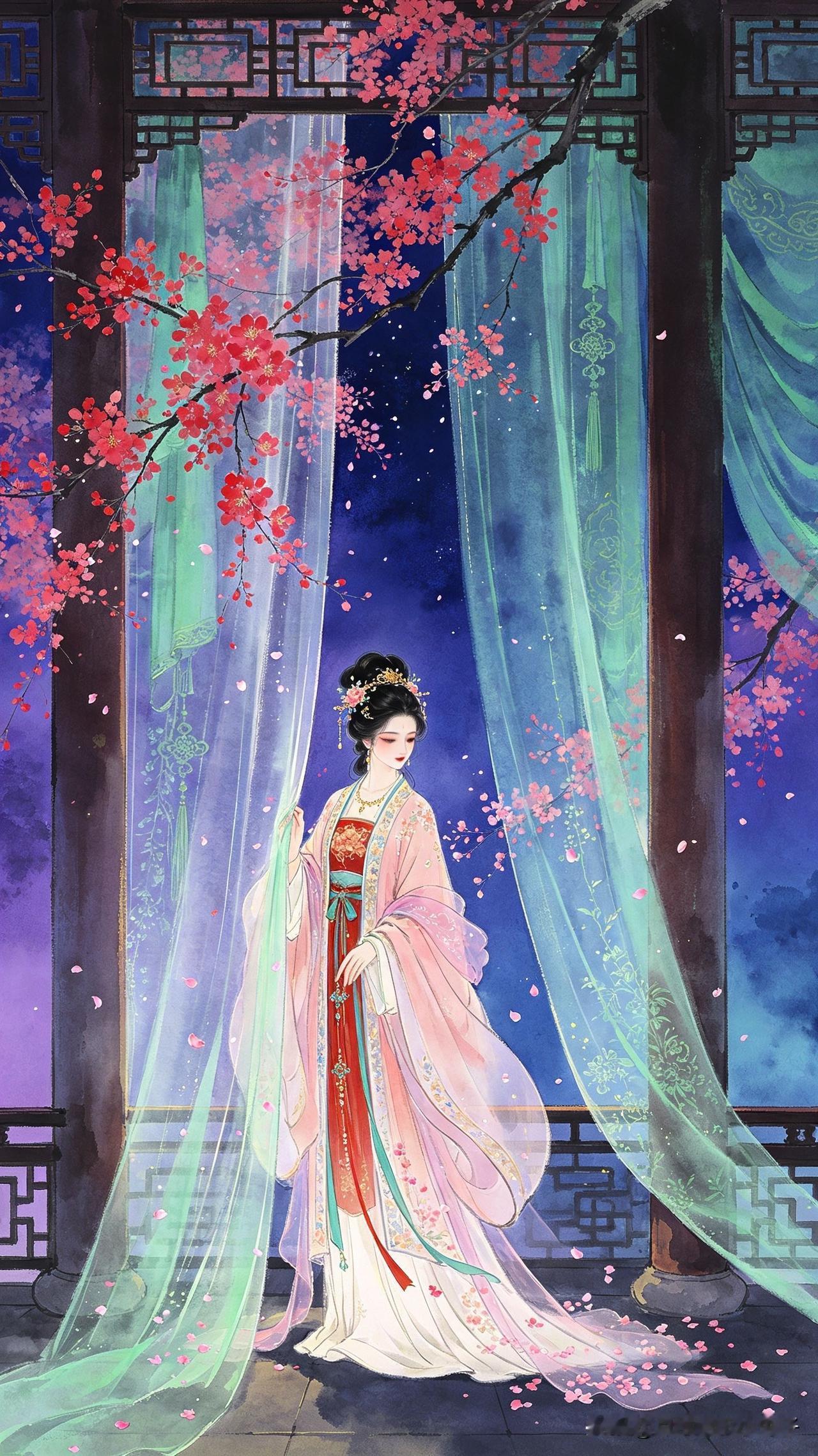 宝篆香销漏滴迟，
水晶帘动晚风微。
落花犹自随裙袂，
     
…………请师友