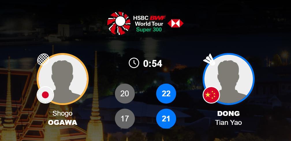 男单 资格赛 小川翔悟 20-22 17-21 董天尧2026年泰国羽毛球大师赛