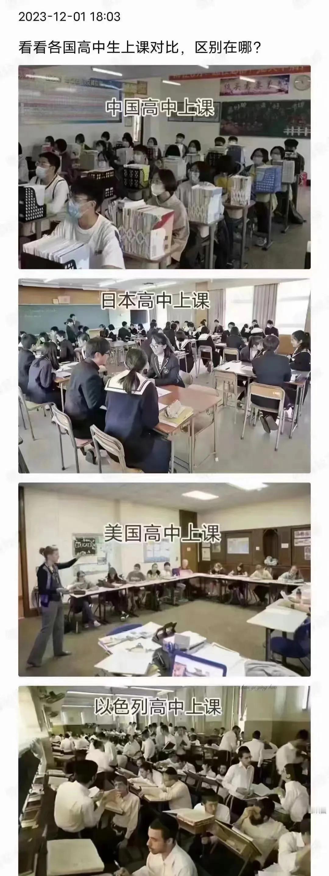 几个国家高中生上课的情形，你能看出有什么区别么？