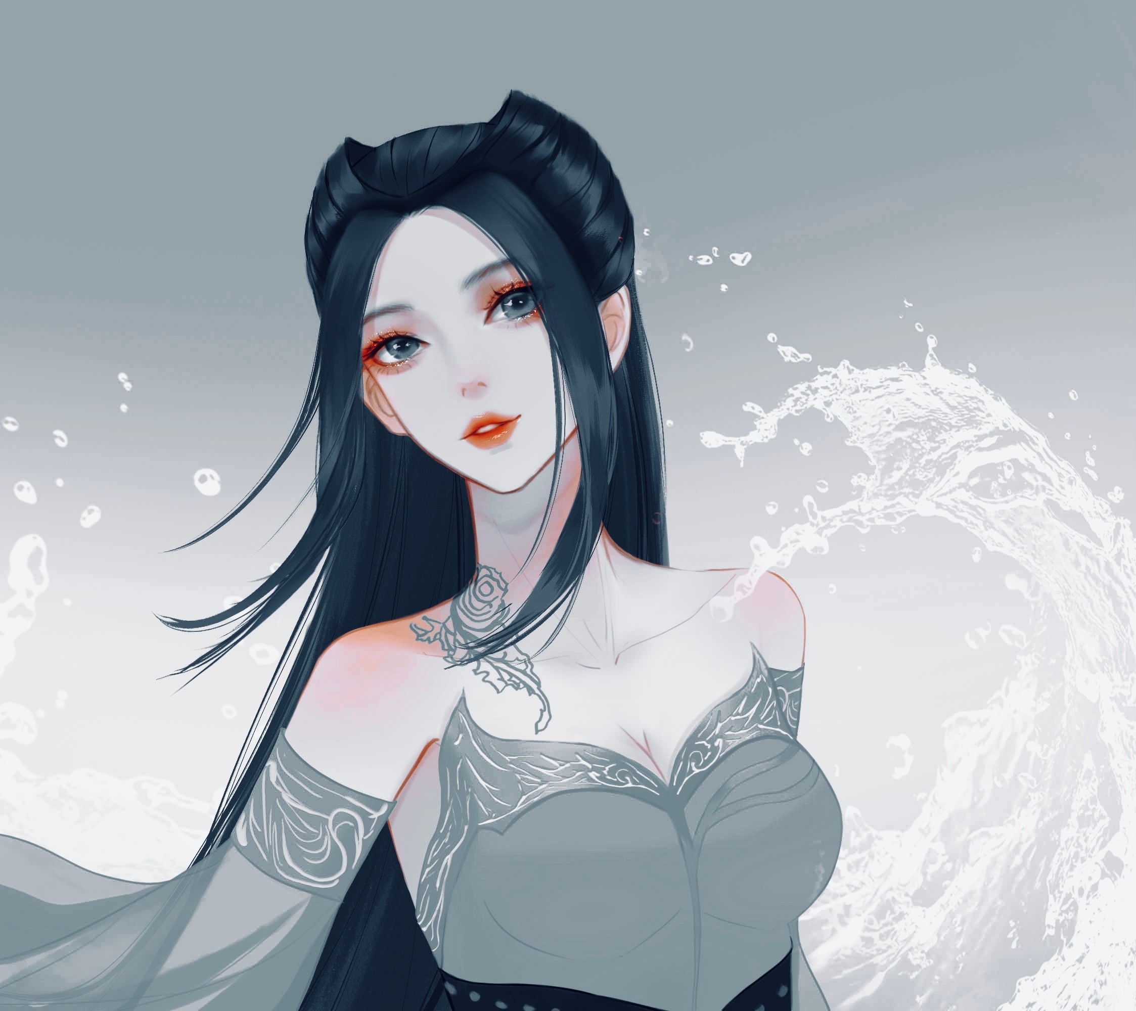焰灵姬1124生日快乐 天行九歌焰灵姬朱雀 焰灵姬青丝绾月映沧波，颈上玫瑰伴浪歌