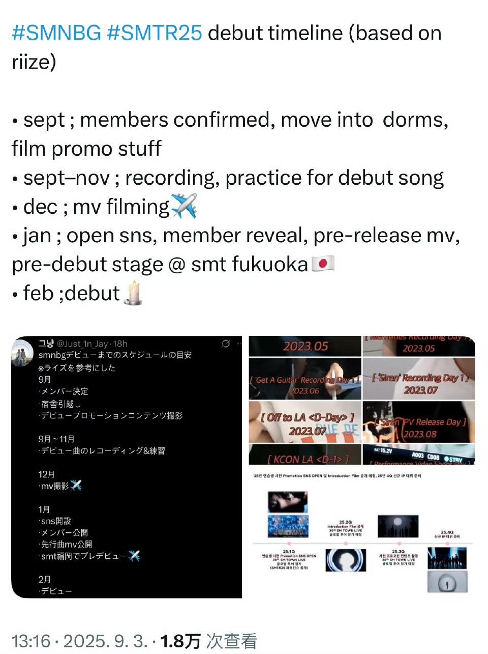 【twi】SMTR25出道准备时间线9月: 确定成员、搬入宿舍、拍摄宣传物料9-