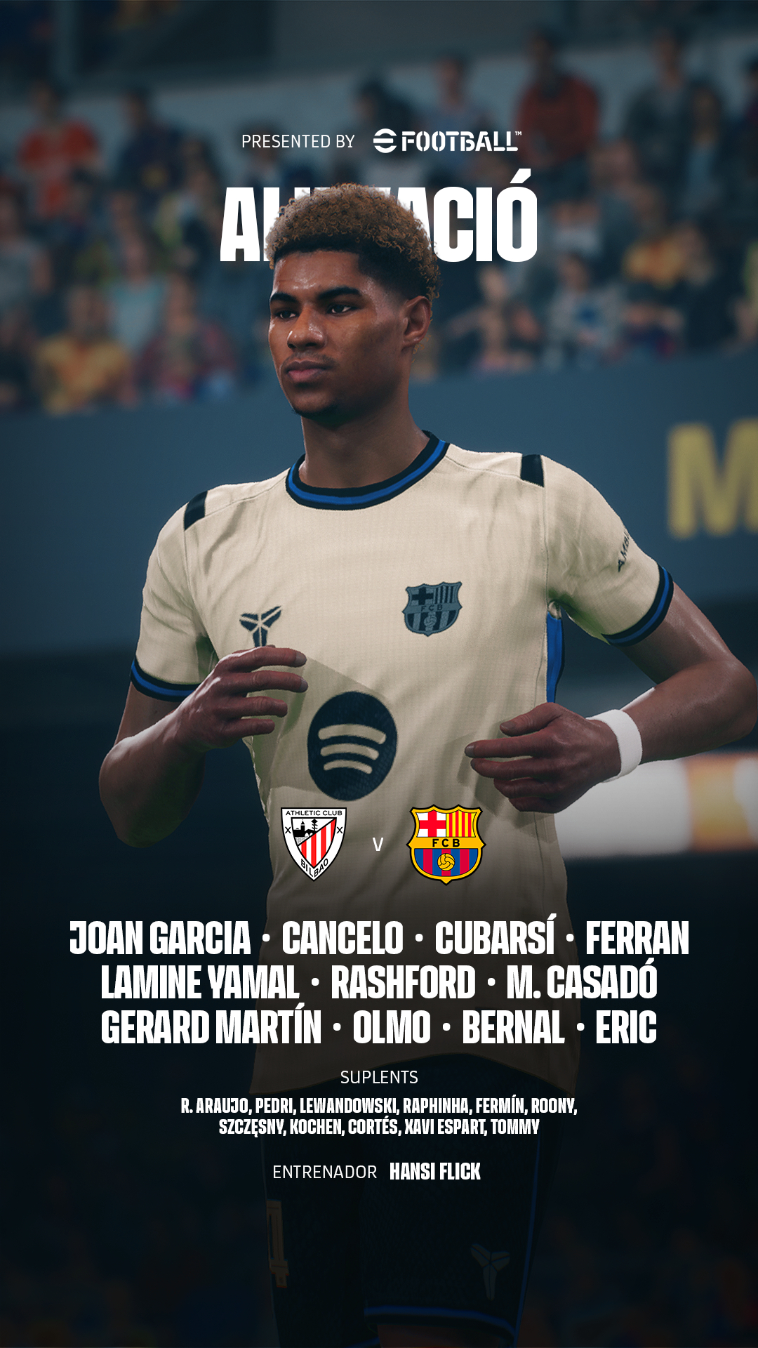 毕尔巴鄂竞技vs巴萨 首发十一人🔥13. 乔安·加西亚 2.坎塞洛 5. 库巴