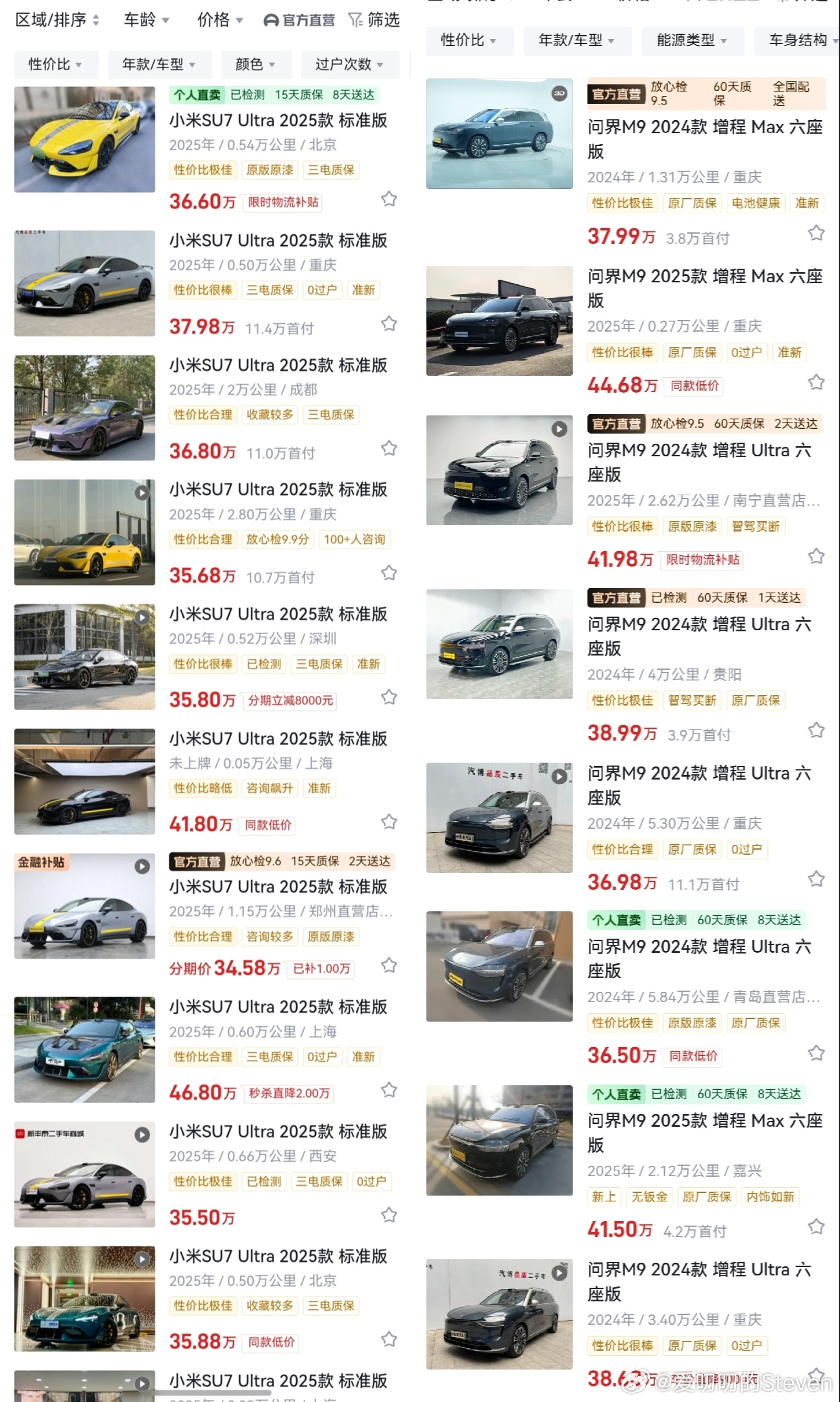 昨天看到群里在聊Su7ultra和24款问界M9保值率的问题，24款哦不是25款