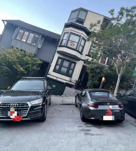 路上遇到了很奇怪的房子，这么斜，是怎么住人的呢？
网友：要不是我看清楚那几棵树，