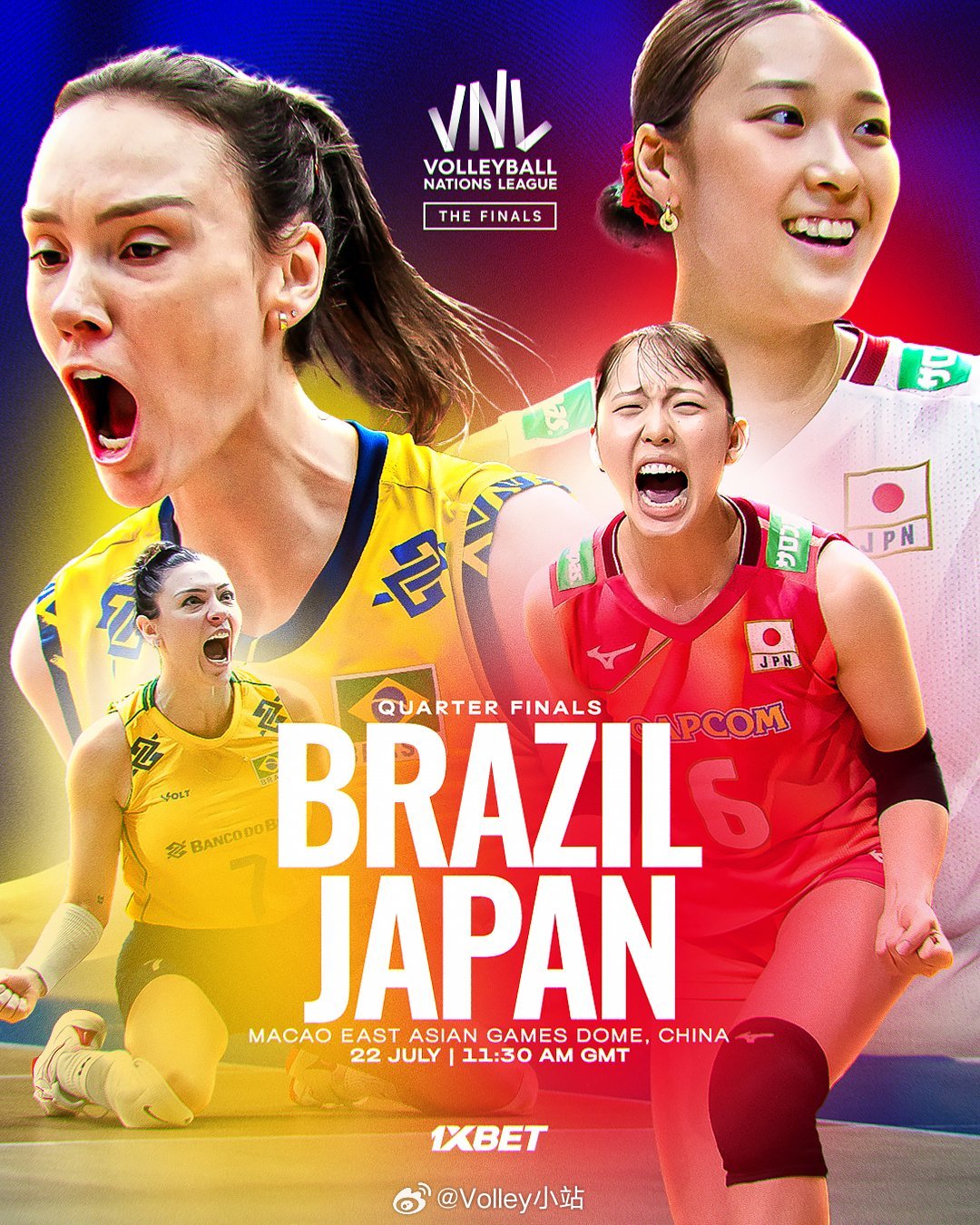 2026年世界女排联赛总决赛1/4决赛日本女排1比2巴西女排（26-24 22-