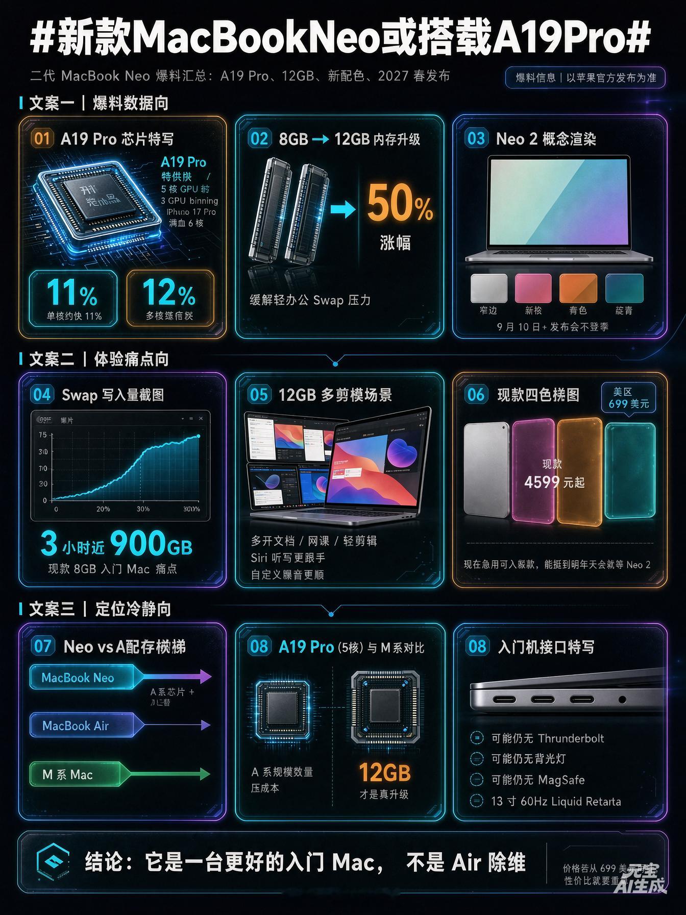 新款MacBookNeo或搭载A19Pro 据 Gurman 最新通讯，二代 M
