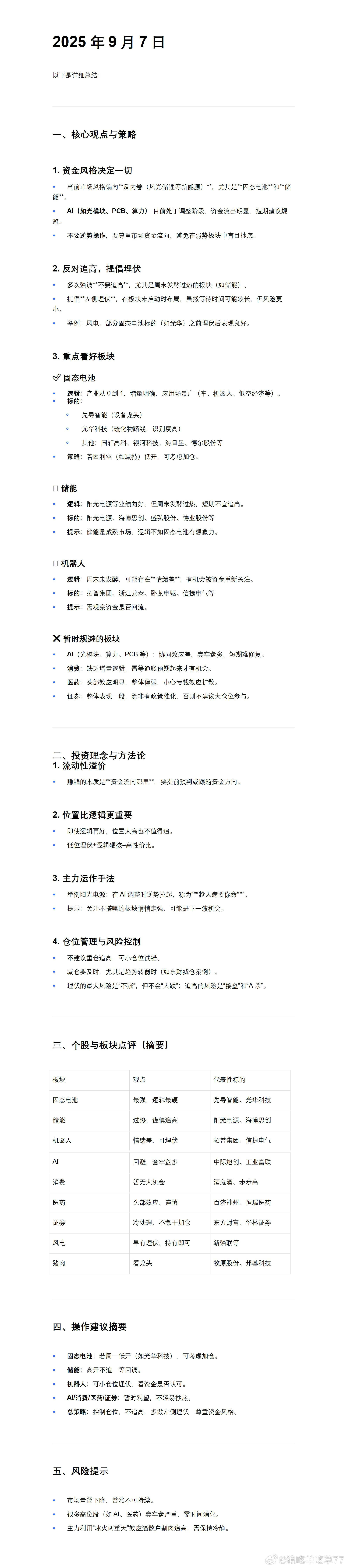 我周末内部直播 AI文字总结的可以看看，大差不差。几乎完美体现在今天的盘面上了。