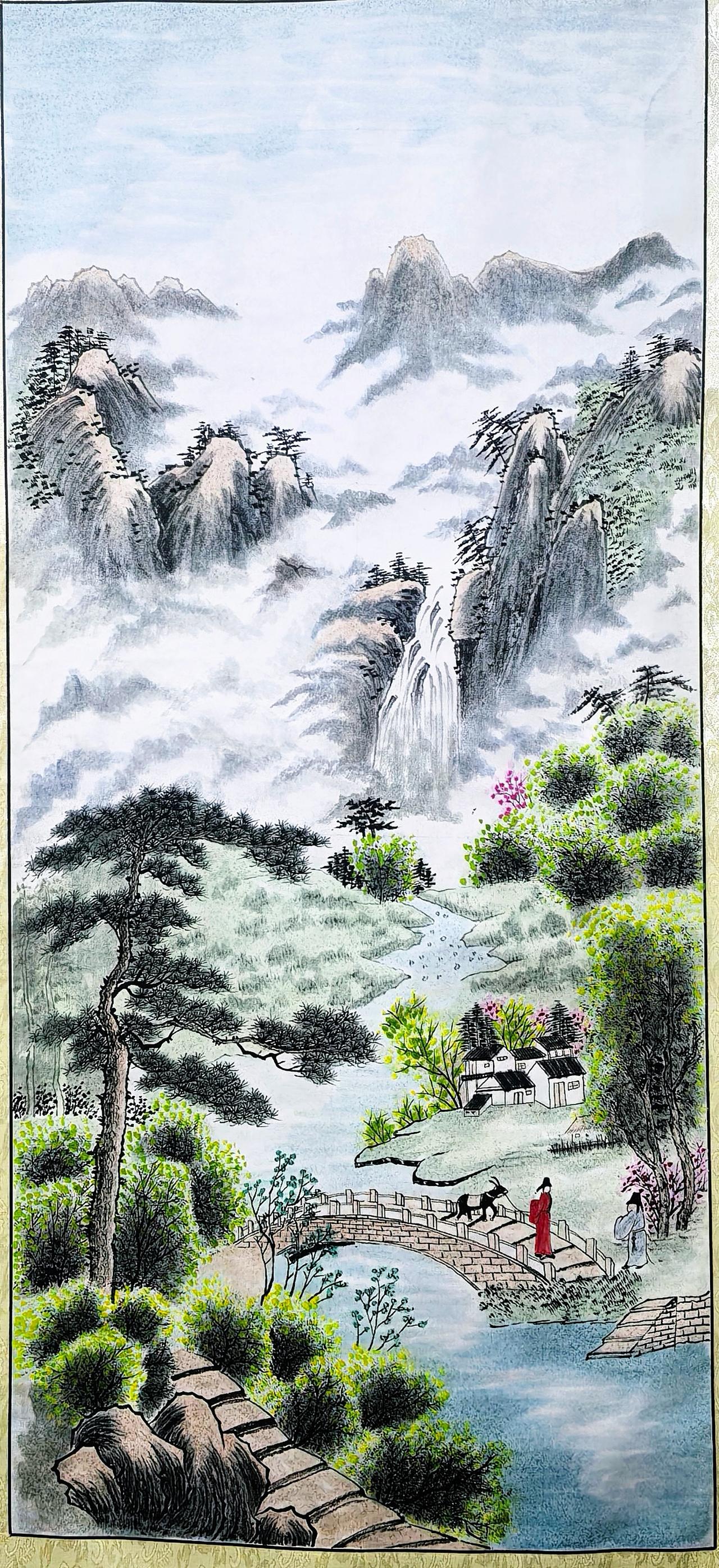 完成三尺诗意国画《过故人庄》的绘制。