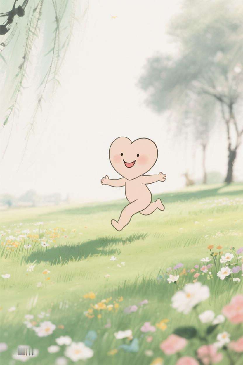AI随心绘在这生机盎然的绿野，心型身影欢跃，似在诉说：生活自有其蓬勃的诗章🎨