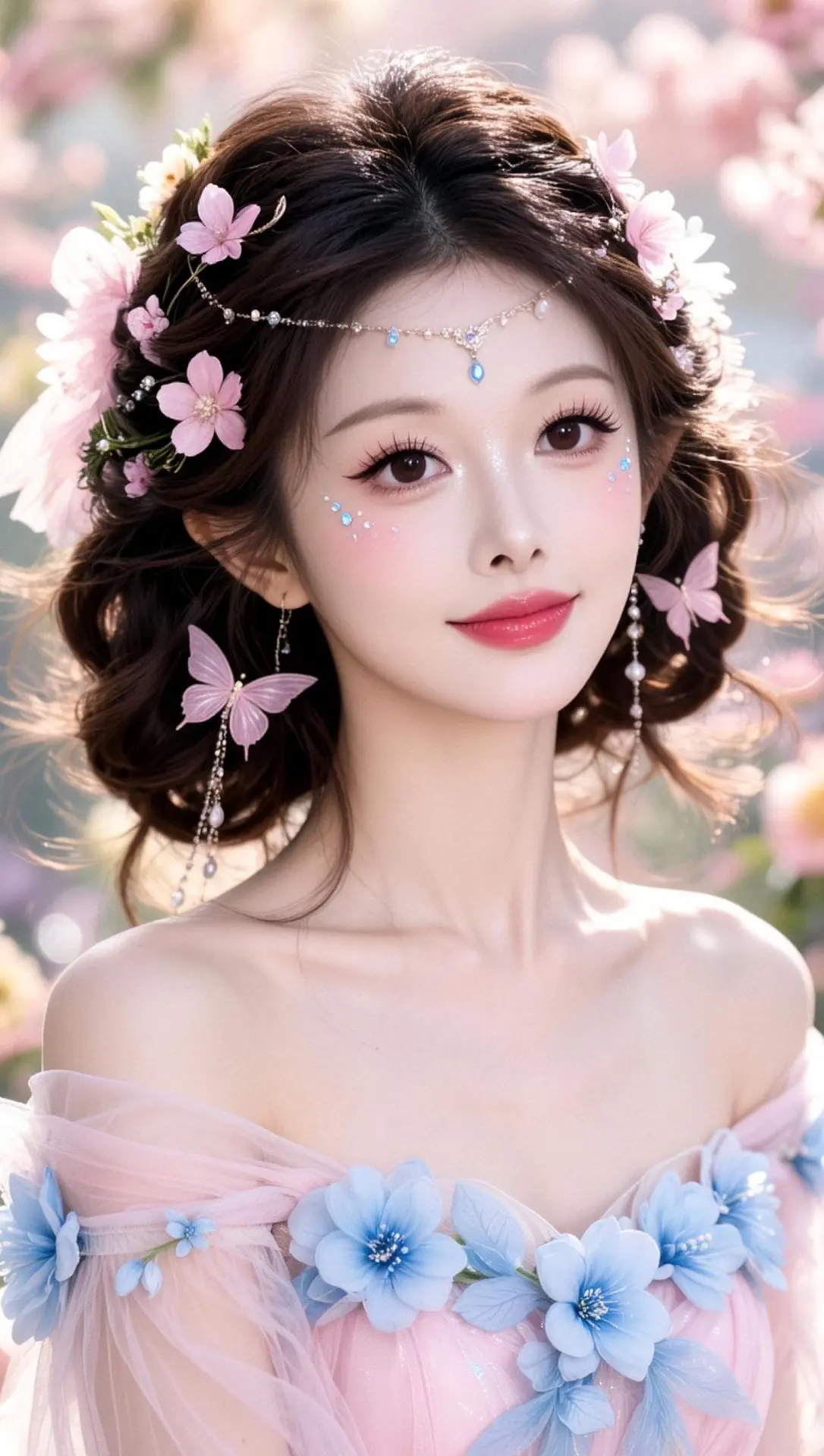 AI花蝶梦幻照 ai创作 鲜花少女妆造 花仙妆造 桃花妆灵感