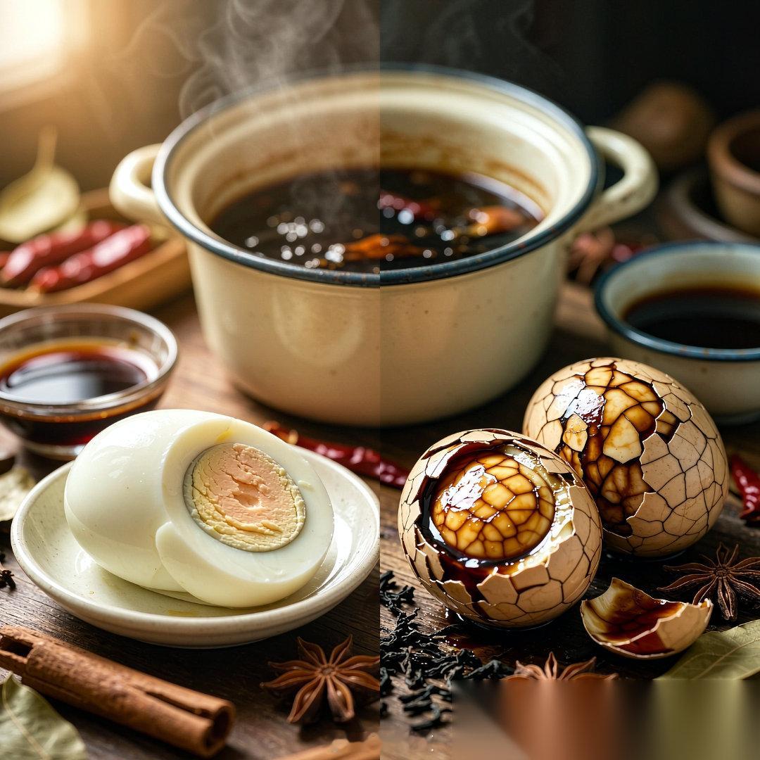 一颗蛋，要想从白煮蛋变成茶叶蛋，得先被敲碎。这不是煮蛋，这是蛋界变形记。 白煮蛋