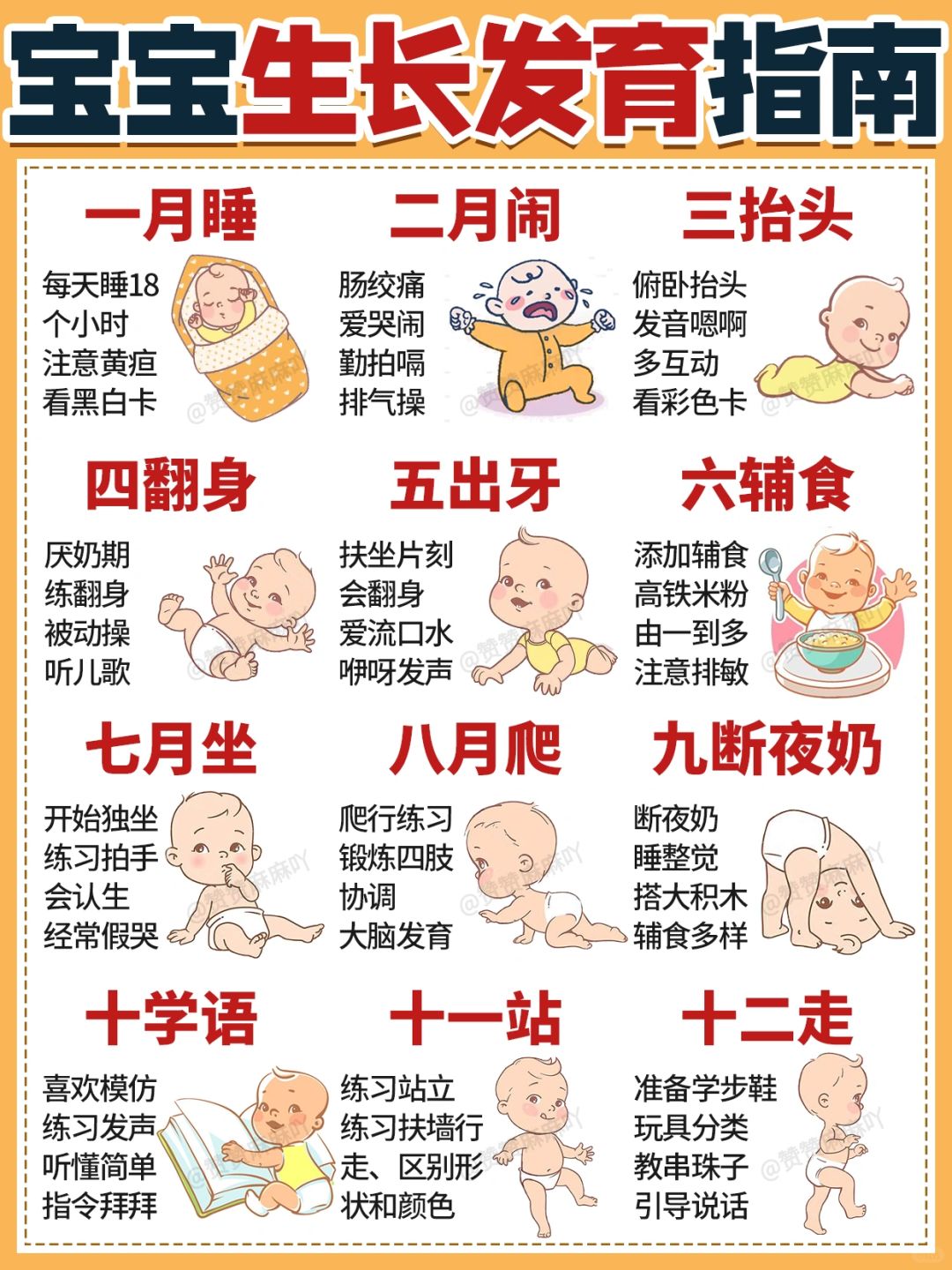 0-12月宝宝生长发育指南❗营养+早教双规划