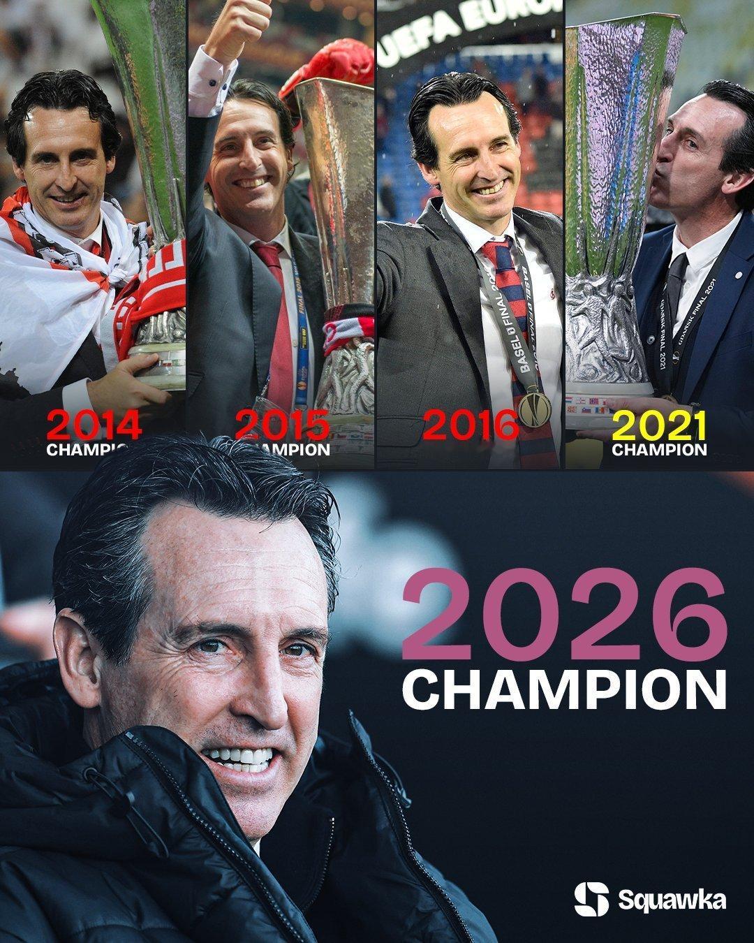 欧联杯 乌奈·埃梅里成为首位五夺欧联杯/欧洲联盟杯冠军的主教练。🏆 塞维利亚（