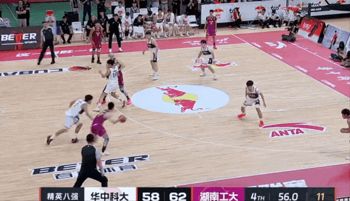 柳锐一条龙突破上篮命中，湖南工大剩余53秒领先华中科大6分