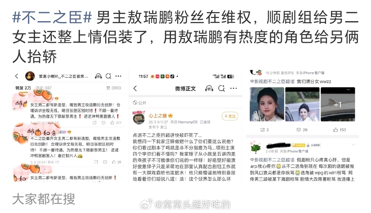 好家伙，不二之臣也这么多事...就个人来说，我觉得现偶观众其实比较喜欢男女主二人