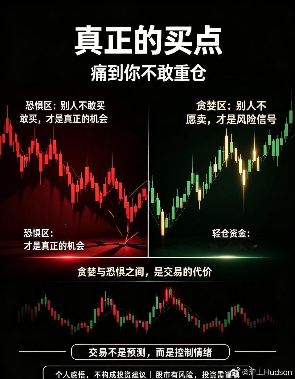 真正的买点，痛到不敢重仓；真正的卖点，爽到不愿卖出交易市场最残酷、也最真实的规律
