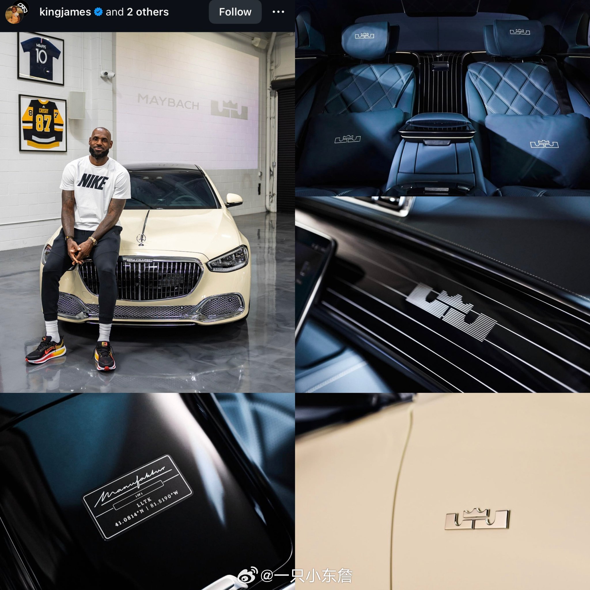 老詹晒他的定制梅赛德斯-迈巴赫。说实话是真的帅詹姆斯赛季第二个三双