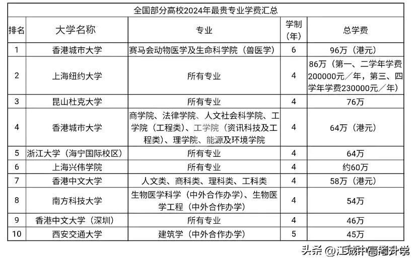全国最贵的大学学费四年要96万，
大部分中外合作的专业学费一年也是十几万，
这样