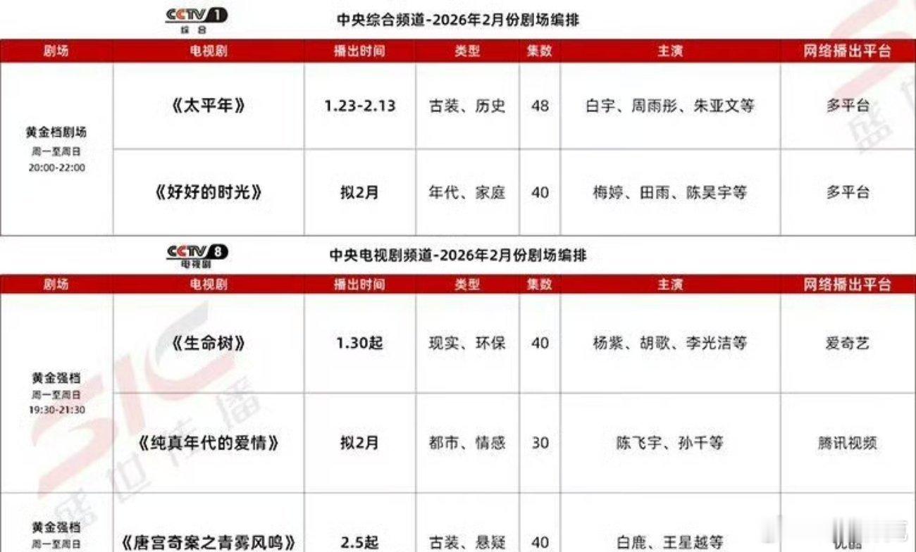 2月各平台春节档预排播剧集