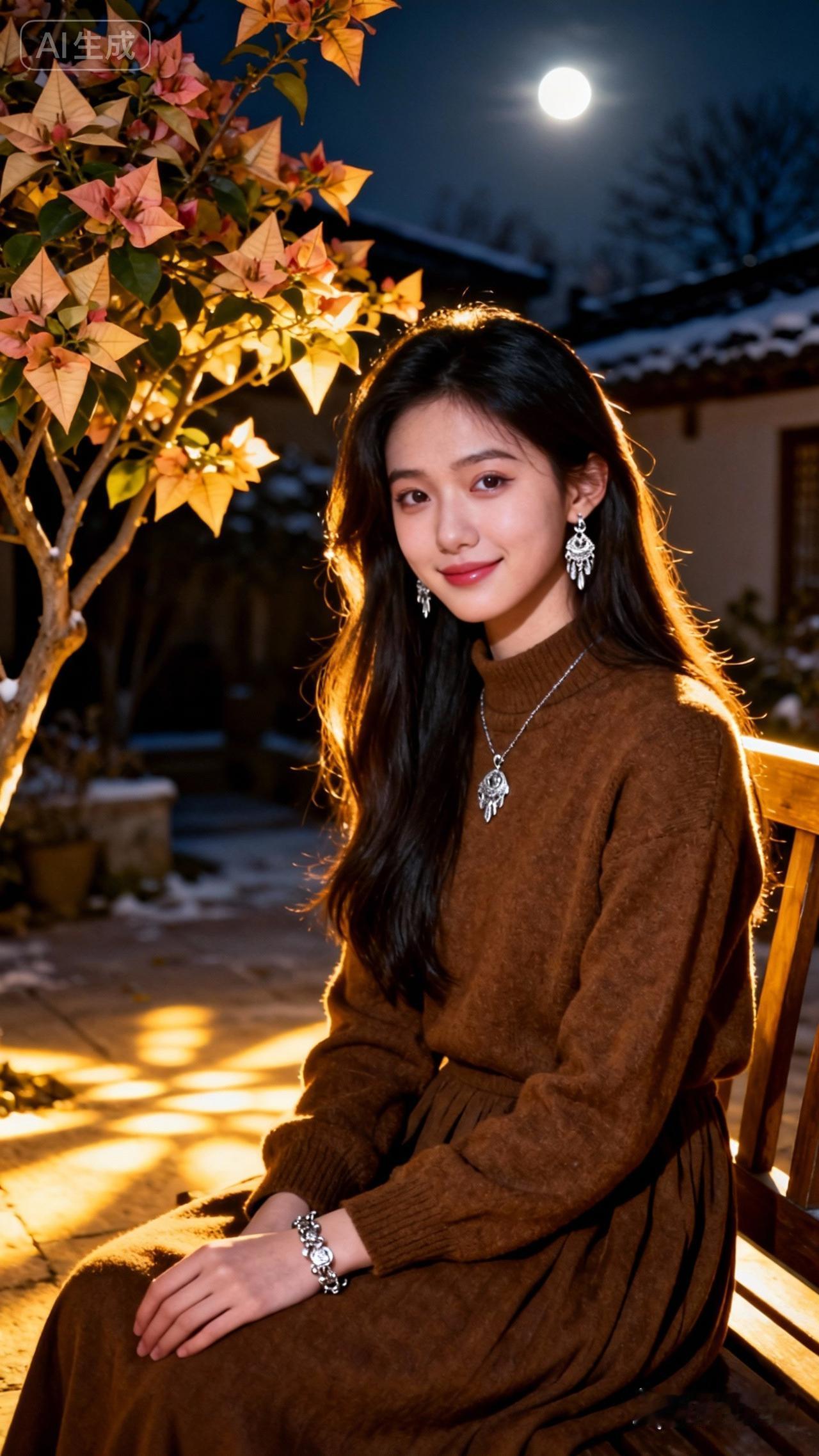 冬日暖阳下，少女与月色相伴，静谧美好。