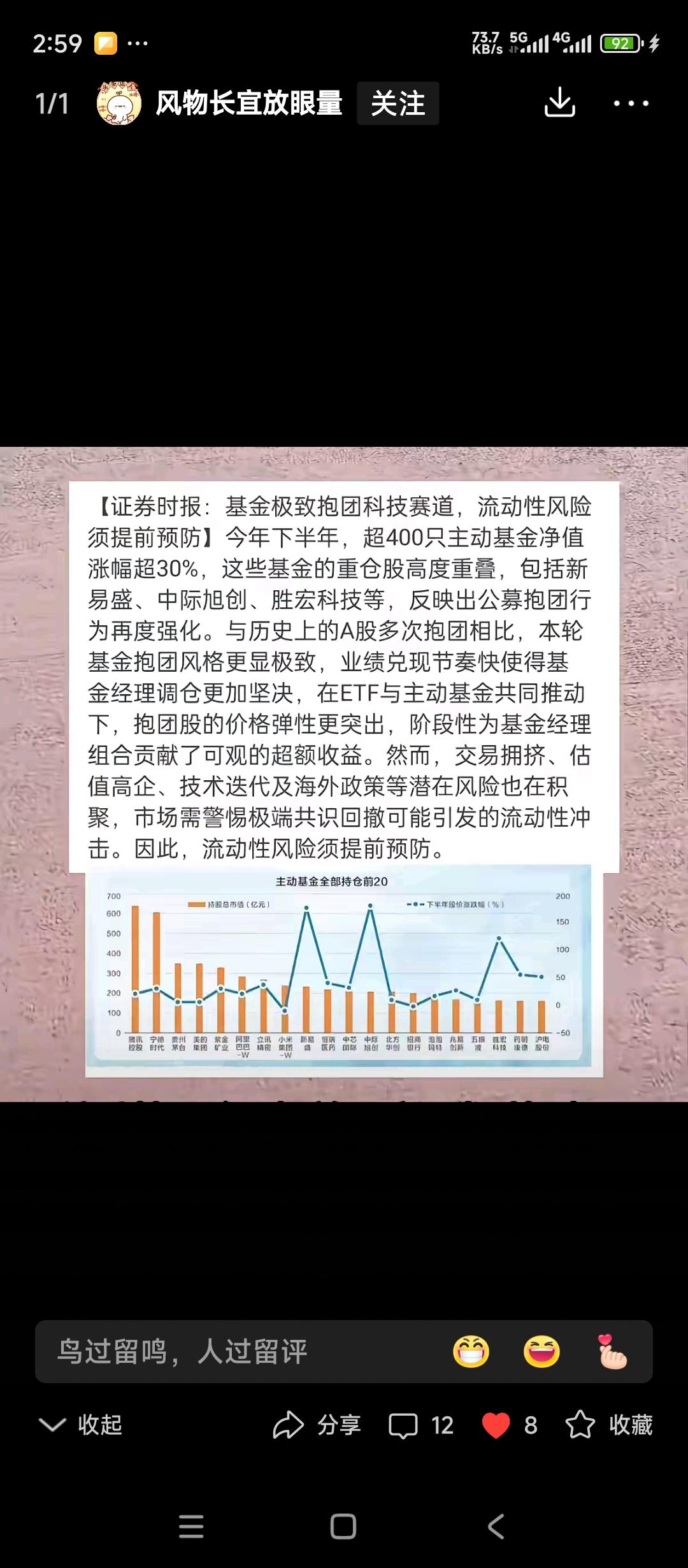 官方媒体证券时报。提示基金抱团科技赛道股票的风险。应该也算是监管进步。
其实现在