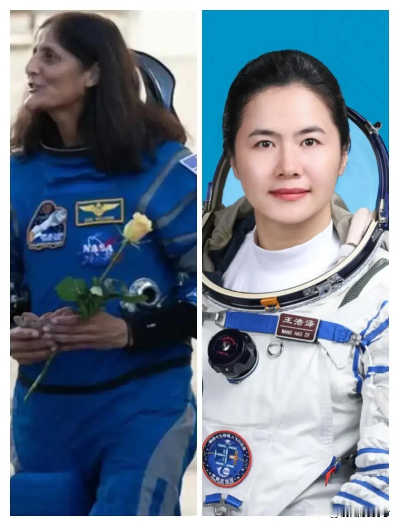 没有对比就没有伤害！
美国航天员VS国航天员

美国：蓬头垢齿，中国：亭亭玉立！