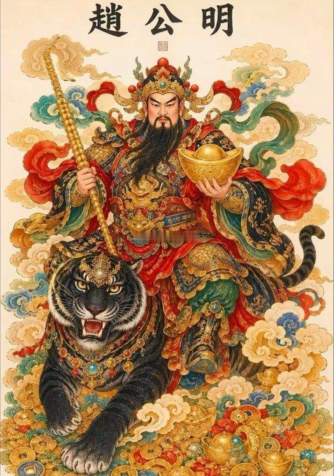 赵公明财神驾到，八方来财好运绕。愿你财富双收，生活美满。 