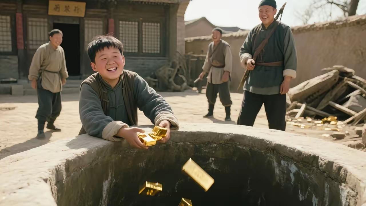 地主家傻儿子每天往井里扔金条，长工们笑他败家，土匪进村那天把家抄空了，傻儿子指着