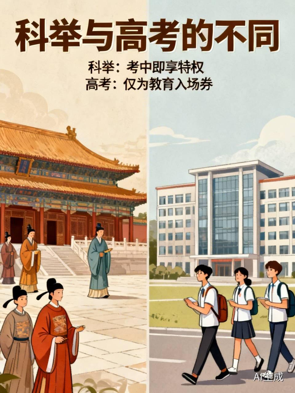 科举与高考有什么不同呢？
       我认为，本质上并非同一赛道的选拔制度。