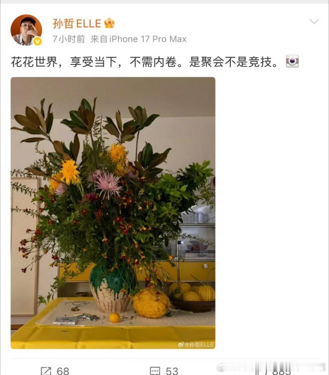 我不行了，时尚圈真是微博KPI的神。Elle主编孙哲发文，花花世界，享受当下，不