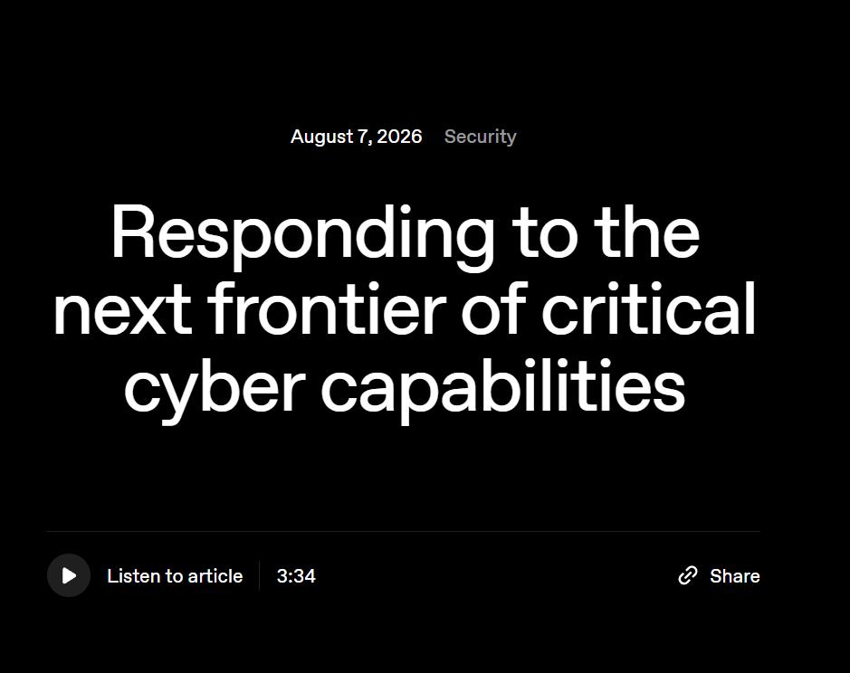 OpenAI 宣布：下一代模型 Astra，可能已经达到了关键网络能力的临界线。
