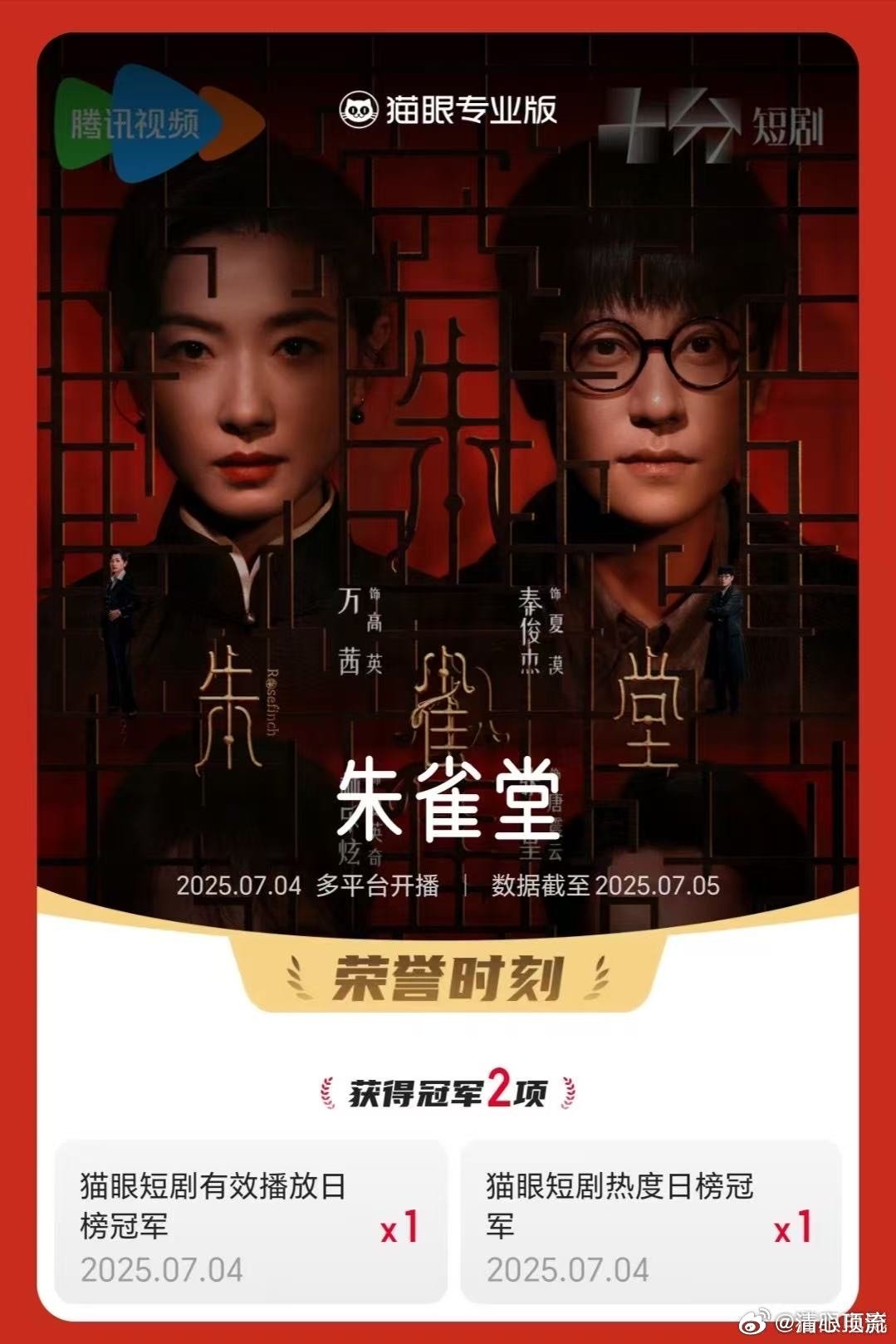 朱雀堂开播首日双榜登顶 开播直接王炸！万茜垂眸尽显复杂情绪，秦俊杰暗藏角色心思，